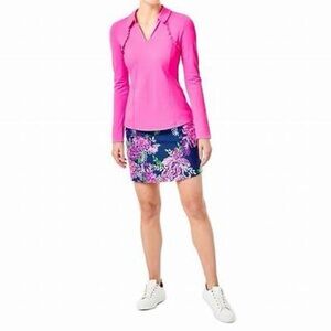 Lilly Pulitzer UPF 50+ LUXLETIC MARTINA LONG SLEEVE POLO IN PLUMERIA PINK Large